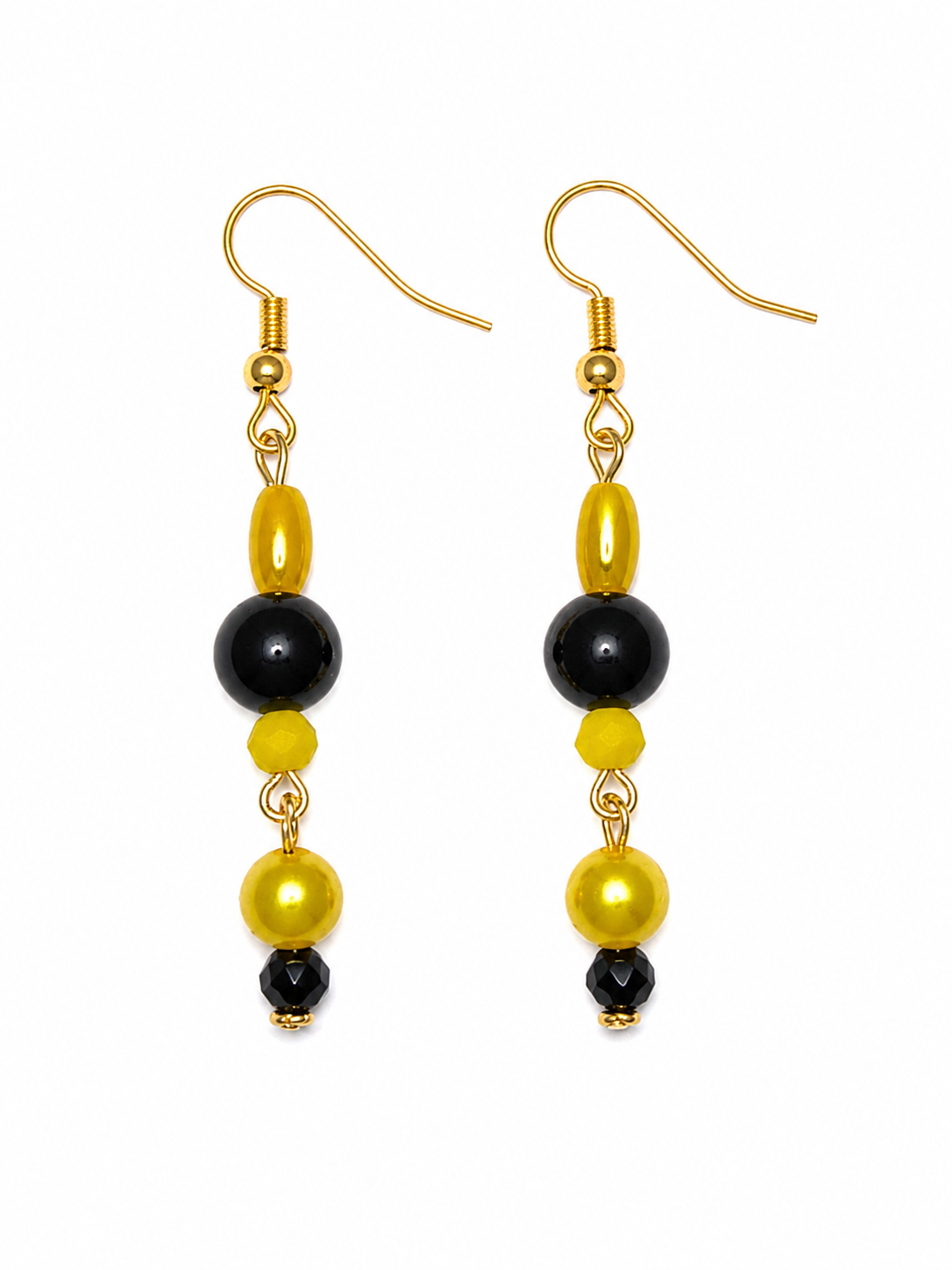 Yellow & Black Beaded Drop Earrings