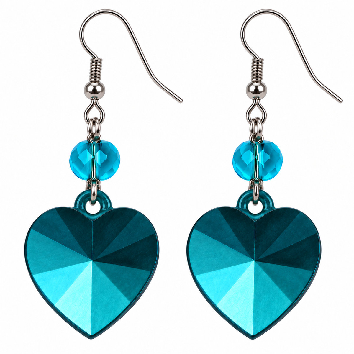 Teal Heart Dangle Earrings