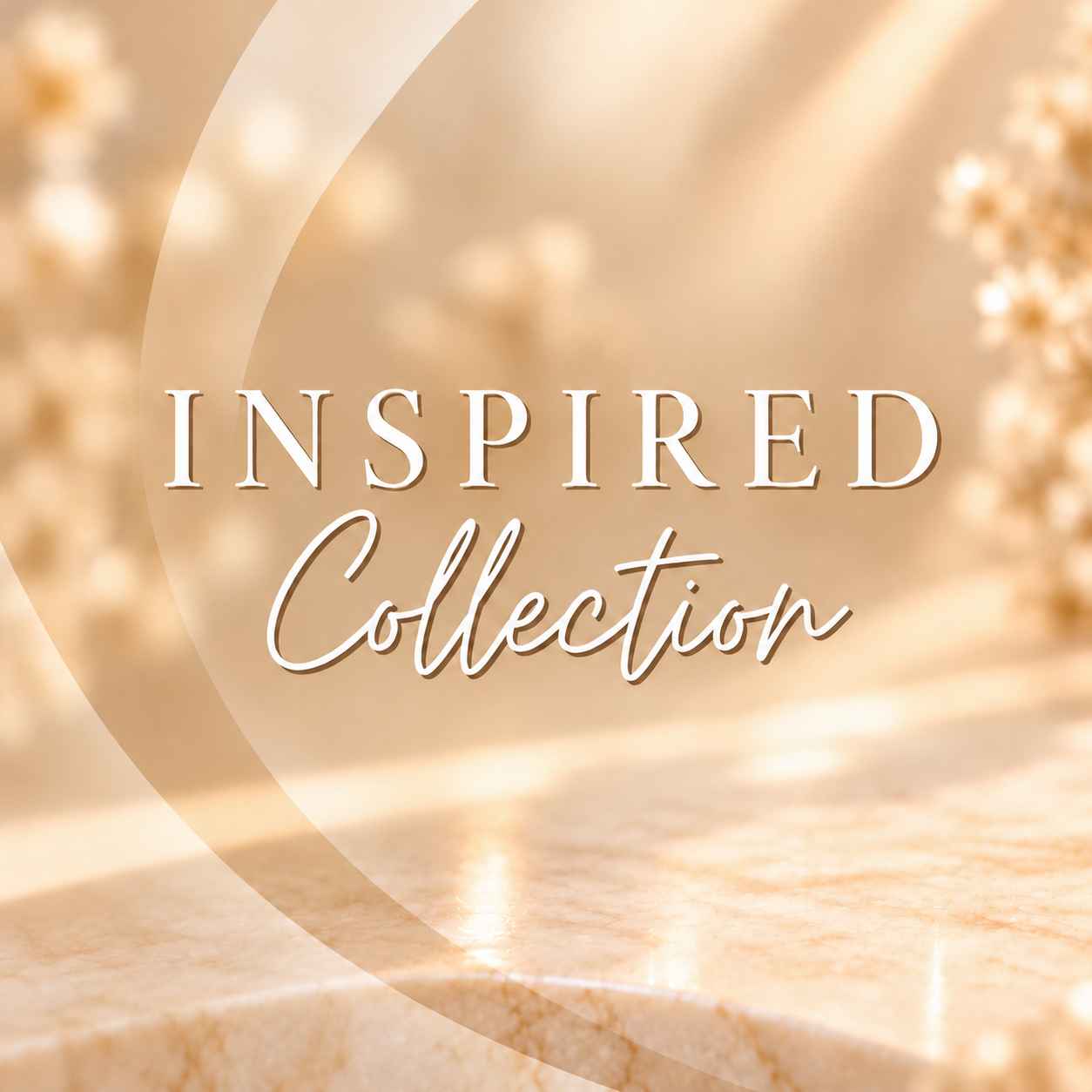 Inspired Collection — centered lettering on champagne gold background